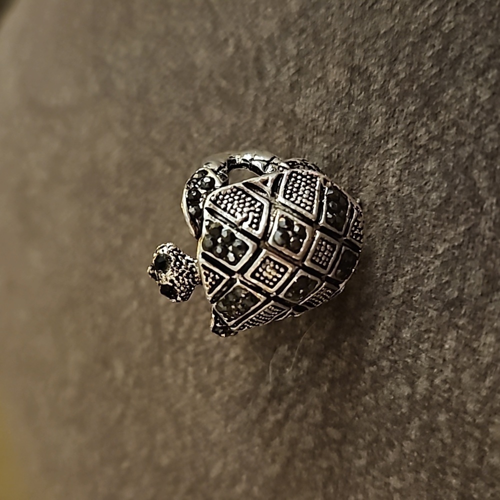 Silvertone Marcasite Tortoise Turtle Movable Head… - image 2